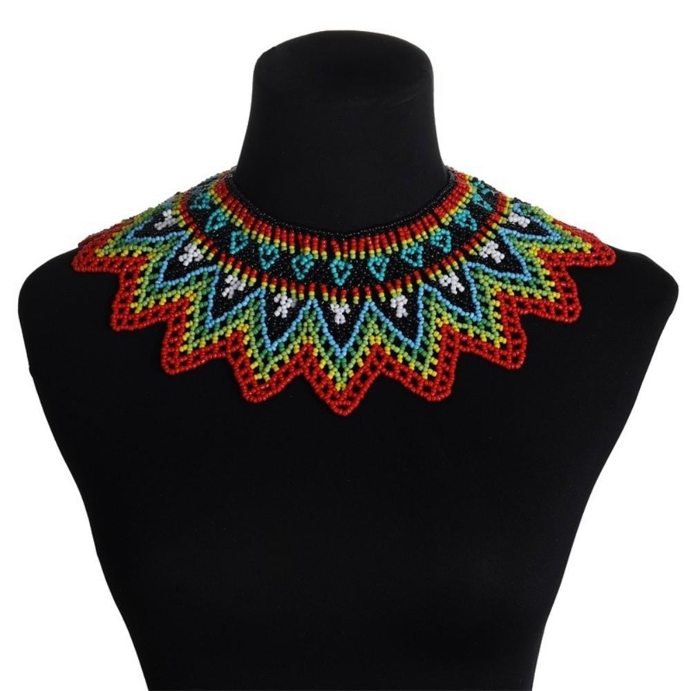 Ethnic Style Multilayer Beaded Choker Multicolor Mesh Bib Collar  Women Jewelry