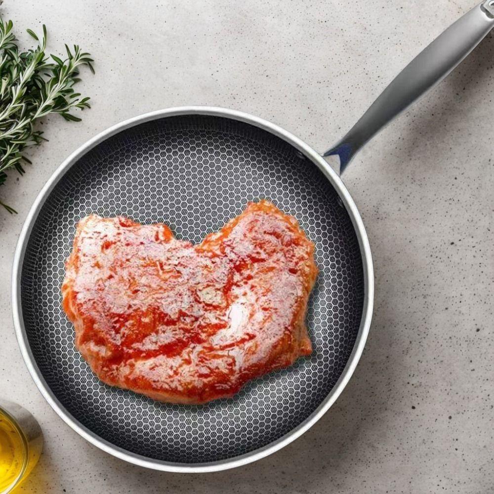 Durable Stainless Steel Frying Pan Non-coated Surface Steak Cookware Non Stick Wok  Gas Cooker
