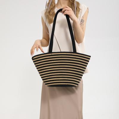 Stilvolle Retro tragbare gestreifte Strohtasche Outdoor Freizeit Urlaub Schulter Eimer Tasche große Kapazität Achsel Tragetasche