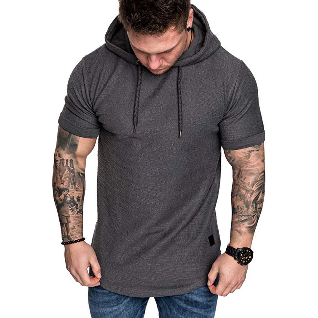 Men's Solid Color Hooded Summer Sports T-Shirt
