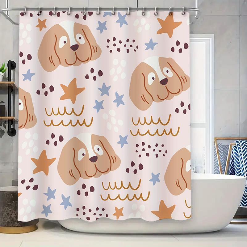 

Dog Print Shower Curtain With Cute Cartoon Dogs Pink Bath Decor For Home Bathroom Accessory Universal Fit 72 X 84 Inches W60H190(CM)-1 Pcs