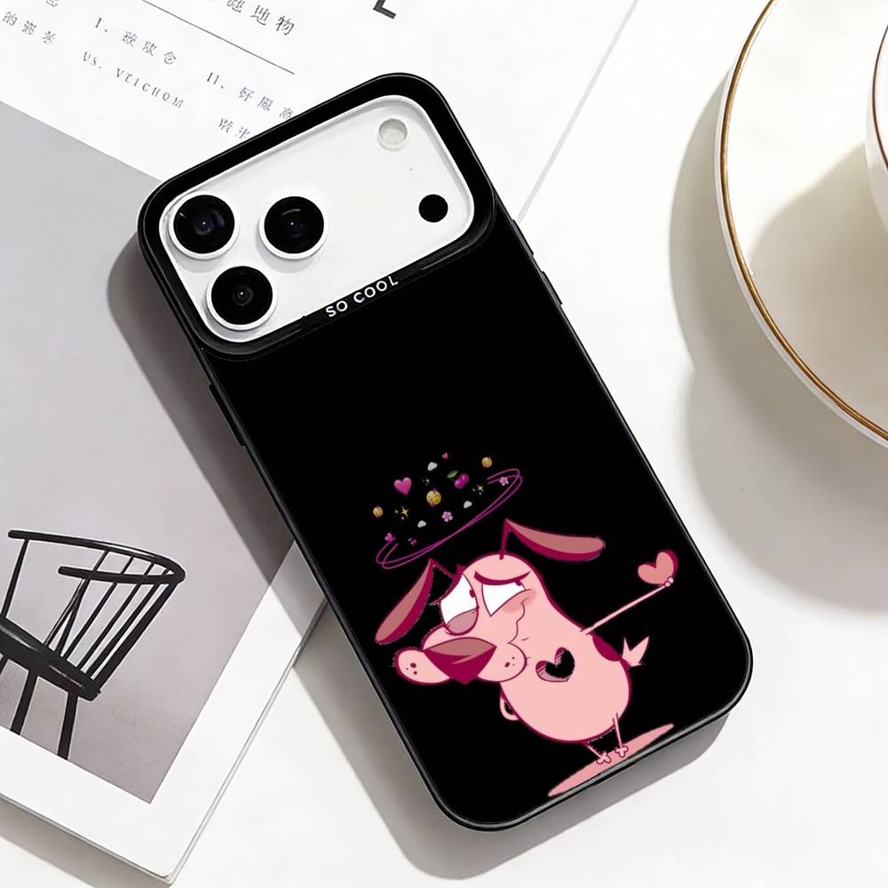 C-Courage the Cowardly D-Dog Phone Case For iPhone17,16,15,14,13,12,11 Plus,Pro Max Black Border Silver  Plated Cover