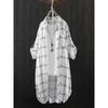 Plaid Shirt Women's Summer 1116 Loose Sunscreen Shirt Medium and Long Hong Kong Style Thin Coat