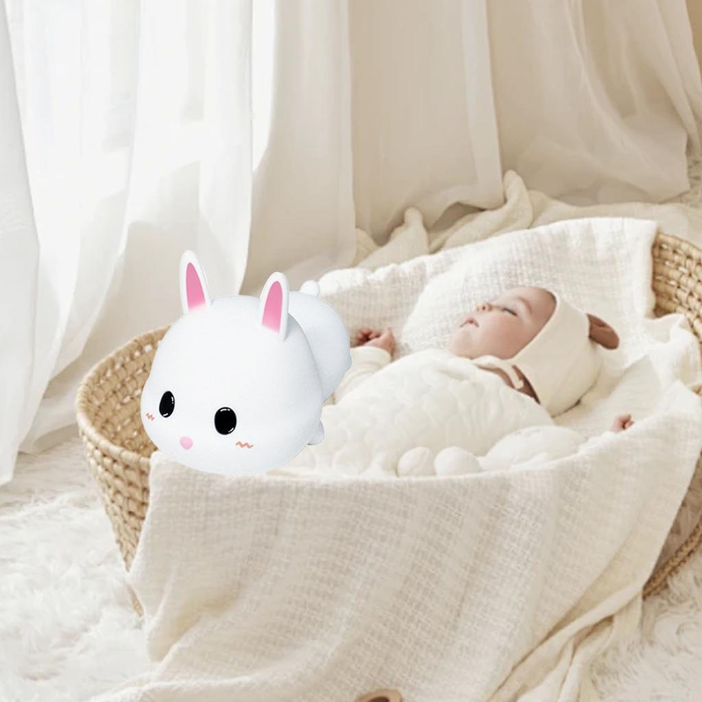 Silicone Night Light for Kids Cute Bunny 16 Colors Remote Control Rechargeable Bedside Lamp for Breastfeeding Sleeping