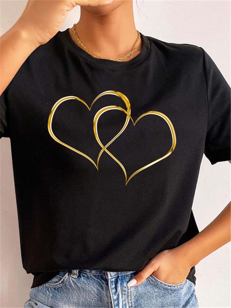 Love Heart Print Women T Shirt Summer Funny Short Sleeves O Neck  Tops Tee Female 90s Casual Fashion Clothing