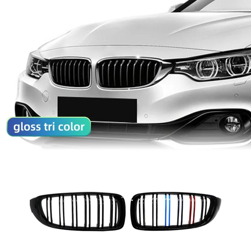 Front Kidney Grille Grill Compatible For BMW 4 Series F32 F33 F36 (2013-2019) M3 M4 Double Slats Gloss Black Grills