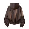 American solid color hooded locomotive clothing middle-aged and young leather clothing autumn and winter new racing clothing tide brand cardigan PU le