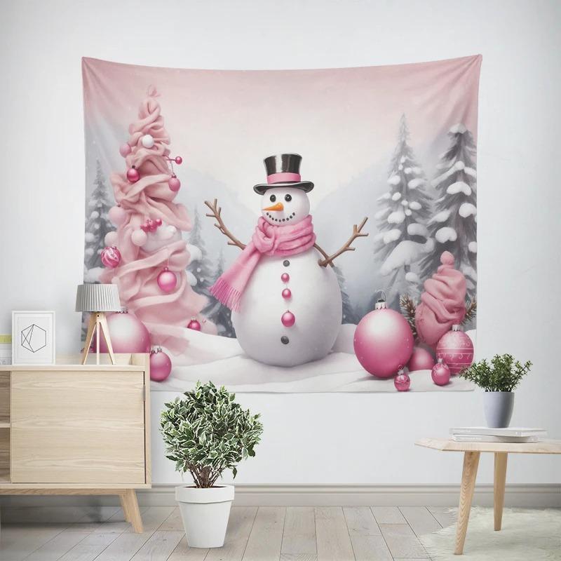Christmas New Year Pink Snowman Pattern Living Room Bedroom Decorative Tapestry