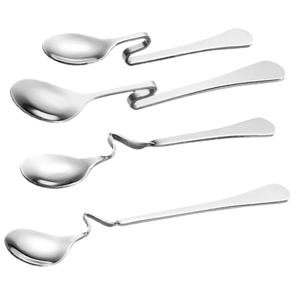 4 Pcs Stainless Steel Tableware Hanging Cup Coffee Spoon Mixing Household Dessert Stirring Spoons Whisk Honey Serving Utensils