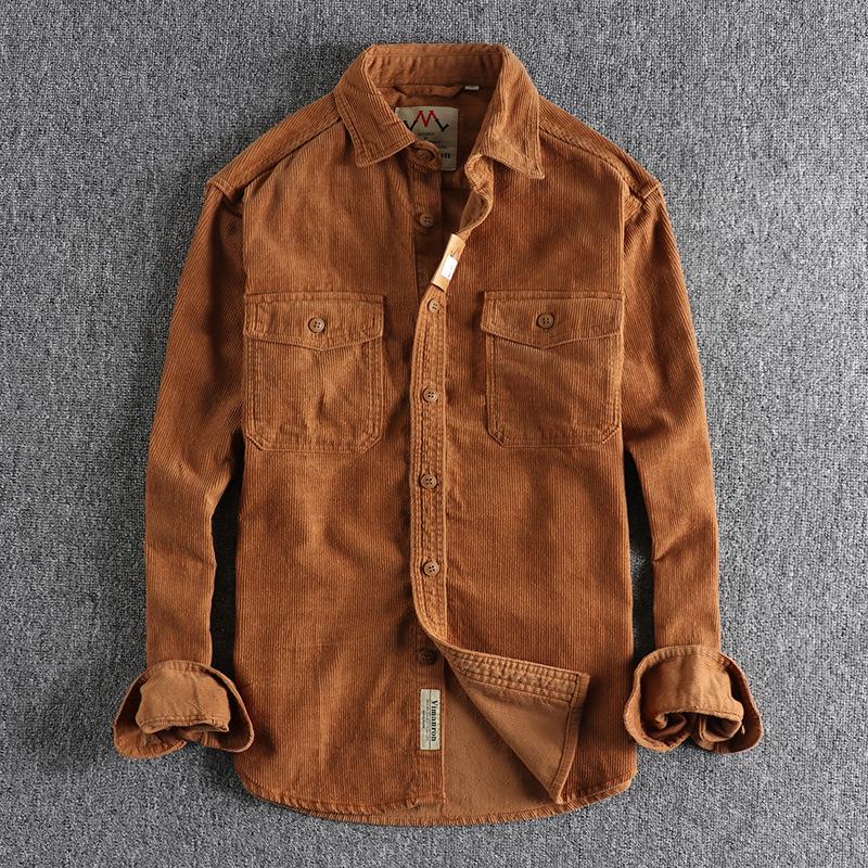 Men's Retro Corduroy Long Sleeve Shirt Jacket - Versatile and Thick for Winter