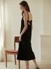 BEMUSE MANSION Ribbon Point Linen Dress - Black