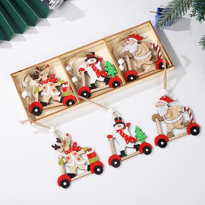9pcs Christmas Tree Decorations Wooden Santa Claus Snowman Elk Pendant Hanging Ornaments