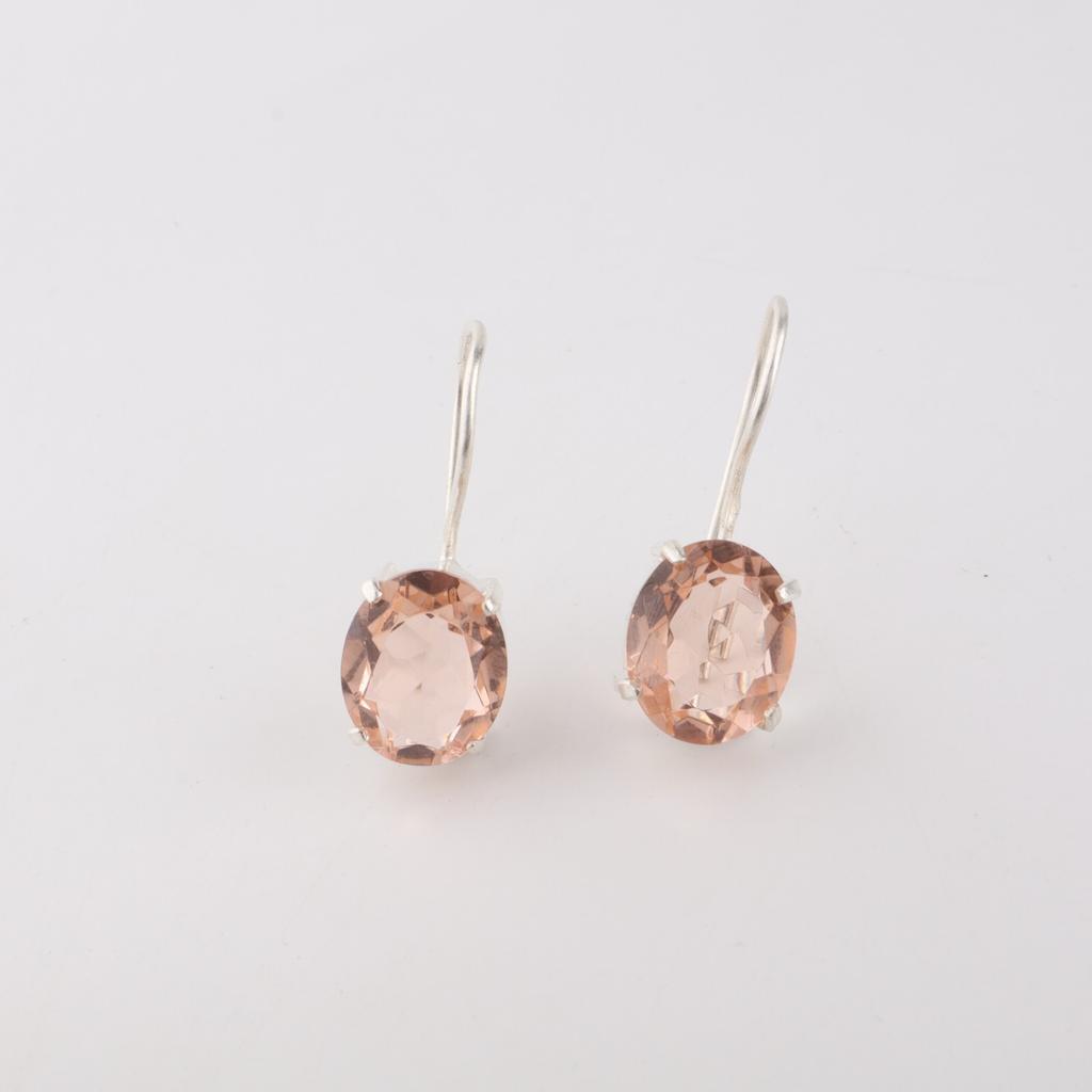 Peach Tourmaline Gemstone 925 Sterling Silver Handcrafted Women Earrings 1.05" EE-173-45