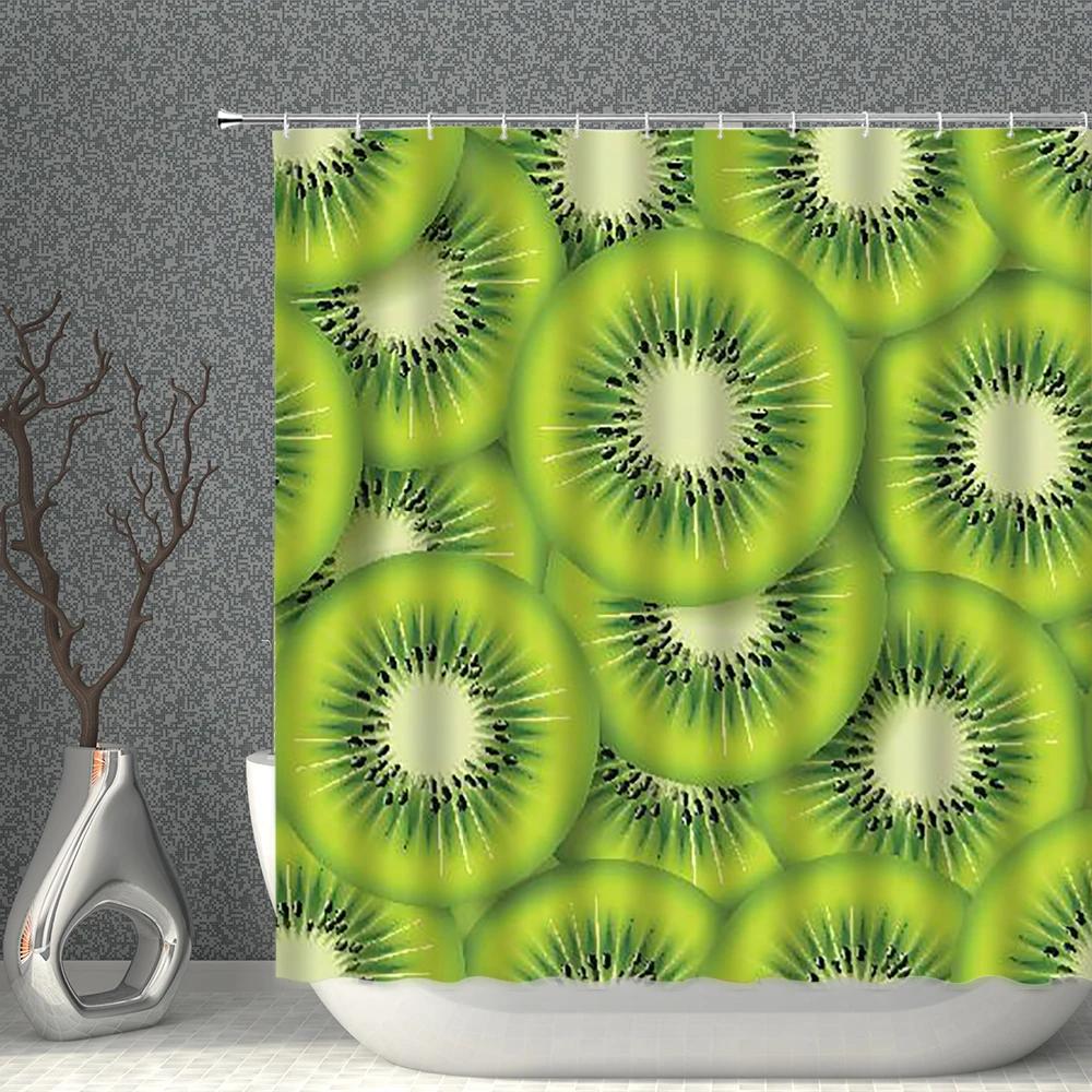 Fruits Shower Curtain Waterproof Fabric Watermelon Apple Strawberry Print Bath Curtains Set Pink Green White Bathroom Screen