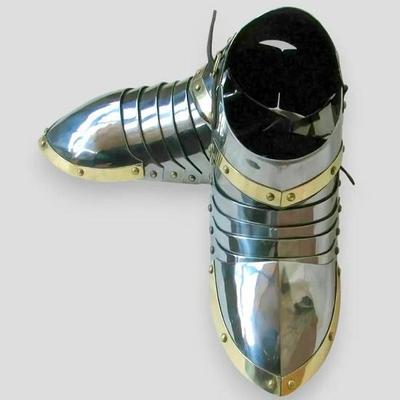 Średniowieczna Zbroja Sabatony Buty Wojownik Gotyk Mosiądz i Stal Buty Zbroja Rycerska Sabatony Buty Stalowe Do LARP Cosplay