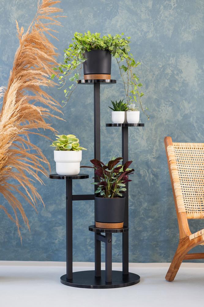 FINO Universal Flower Stand - Black, 4-tier Flower Stand for 6 Pots