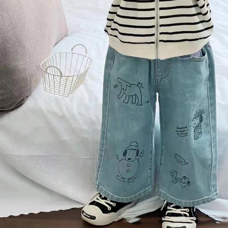 Dívčí rovné krajkové džíny léto Dětské všestranné široké kalhoty sladké ležérní kalhoty móda dívčí džíny oblečení