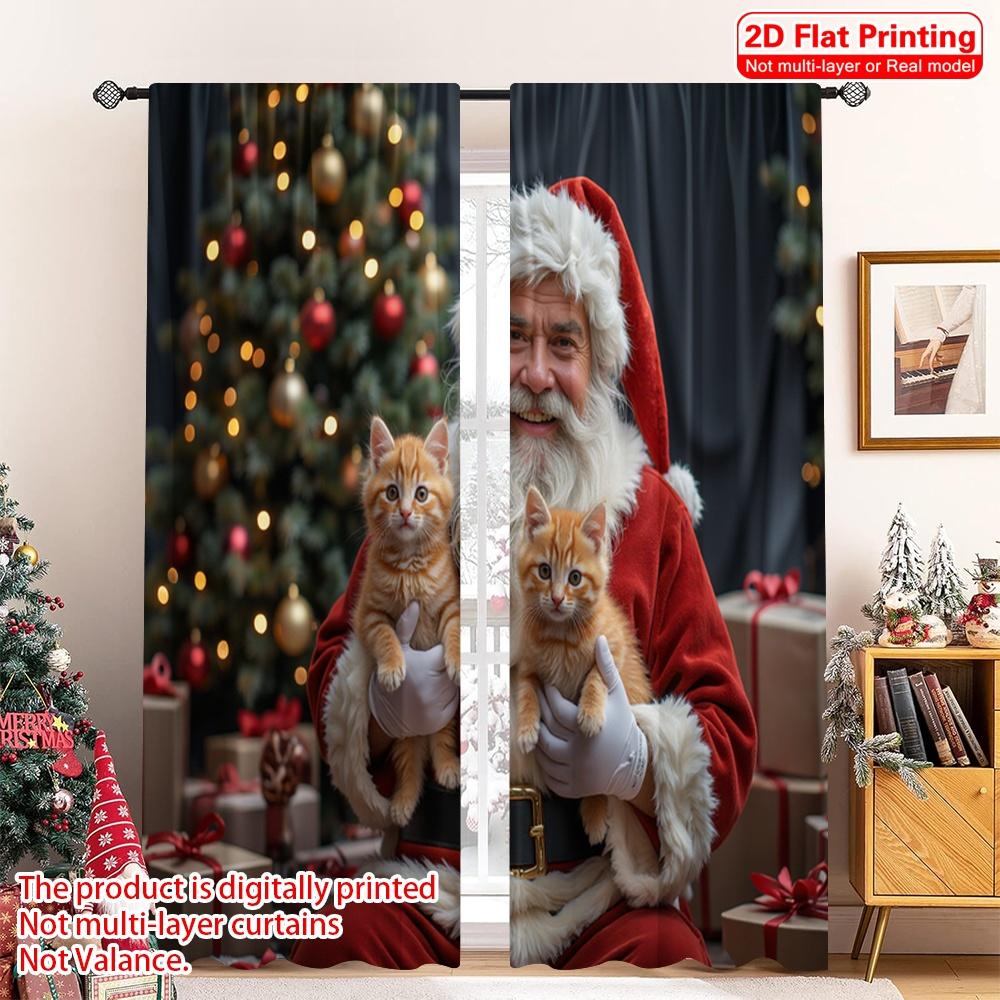 

2 шт. 2D плоская печать С Рождеством Христовым Занавески Санта Котенок Рождественские подарки Полиэстер Без электричества Украшения для вечеринки 52.50×116.00 CM 2pcs