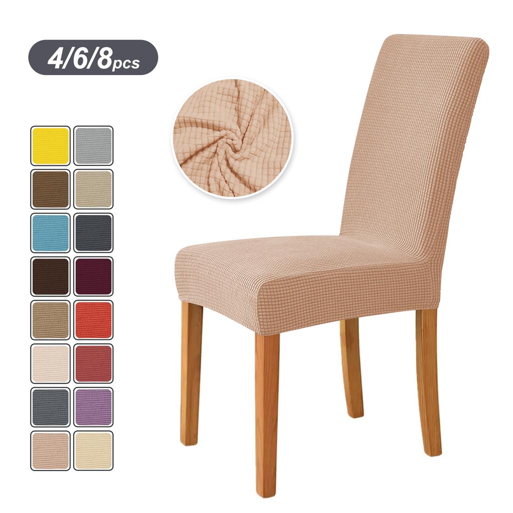 4PCS Stretch Dining Chair Covers Feature Textured Checked Jacquard Fabric High Back Chair Slipcover Thick Chair Protectors