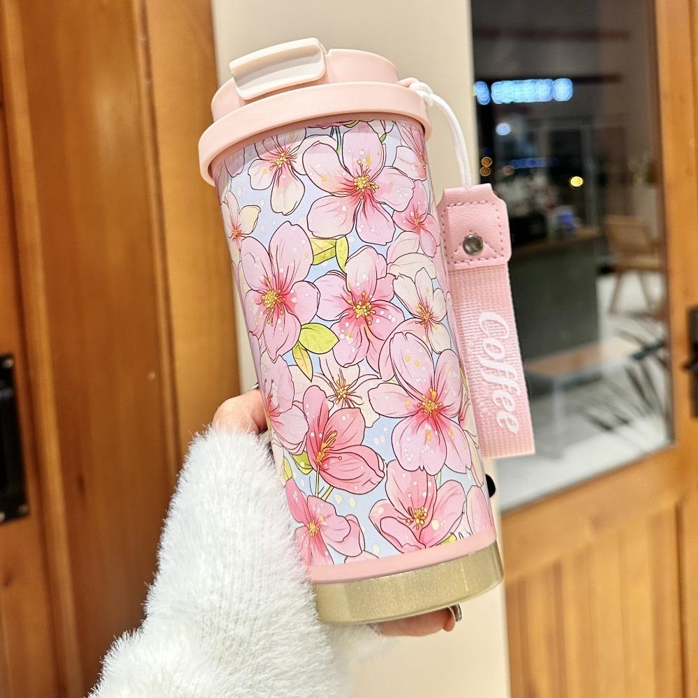 Nový styl 500ml hrnek na kávu Dvouvrstvý nerezový izolovaný hrnek Opakovaně použitelný Přenosný Vakuový hrnek Cestovní