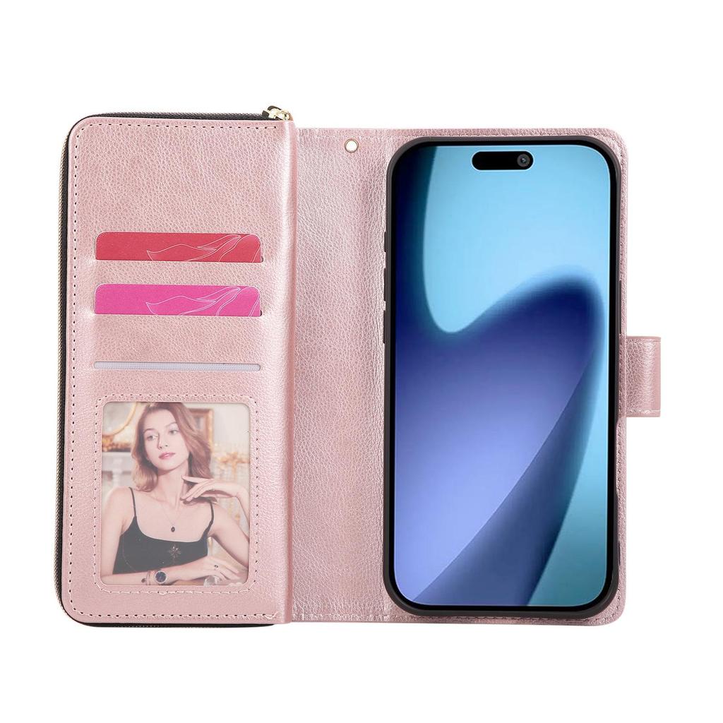 Apple 17 Pro Max Nine-Card Zipper Protective Leather Case for iPhone Air/16E