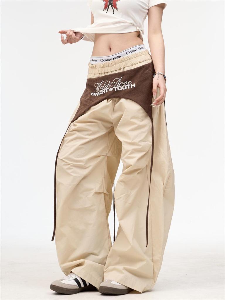 Women's Hip-Hop Style Patchwork Wide-Leg Overalls for Spring/Summer