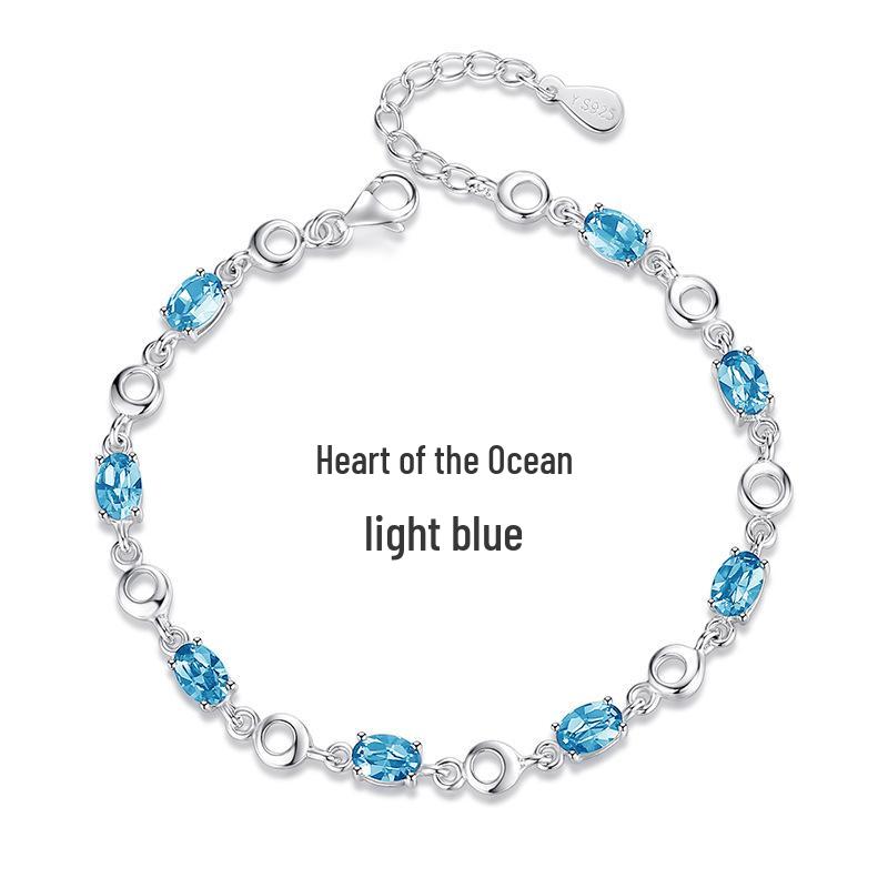 Himmelblauer Topas Inlay S925 Sterling Silber Armband - Kristall-Design für Damen, Ideales Geschenk für Freunde oder Geburtstage