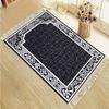 Tapis de sol islamique Bleu marine Or Floral Tapis de prière portable avec pompons