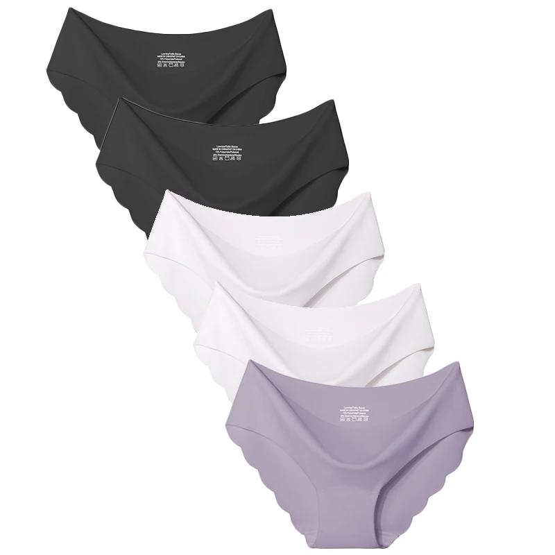 

5PCS Seamless Ultra-thin Panties Female Low-Rise Sexy Lingerie Solid Comfortable Breathable Underpanties Female Briefs 2XL