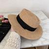 French bucket hat summer visor women's British retro wide-brimmed top hat sun hat vacation beach woven straw hat