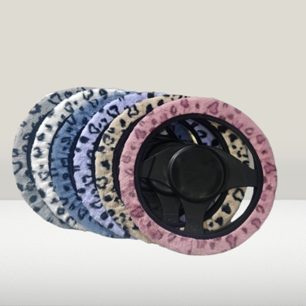 Warm&Cozy Car Steer Wheel Protector Leopard Heart Print Winter Teering Wheel Cover  Women Men