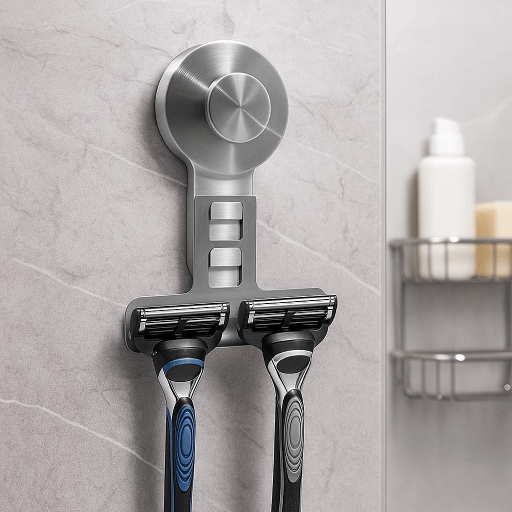 No drilling Shaver Storage Rack Wall Mounted Shower Wall Hook Suction Cup Shaver Holder  Bathroom