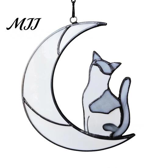 Cat Wall Art Acrylic Hanging Pendant with Chain, Animal Ornament for Window Light Translucent Decor, Cute Lover Gift Home Room Decoration Decor