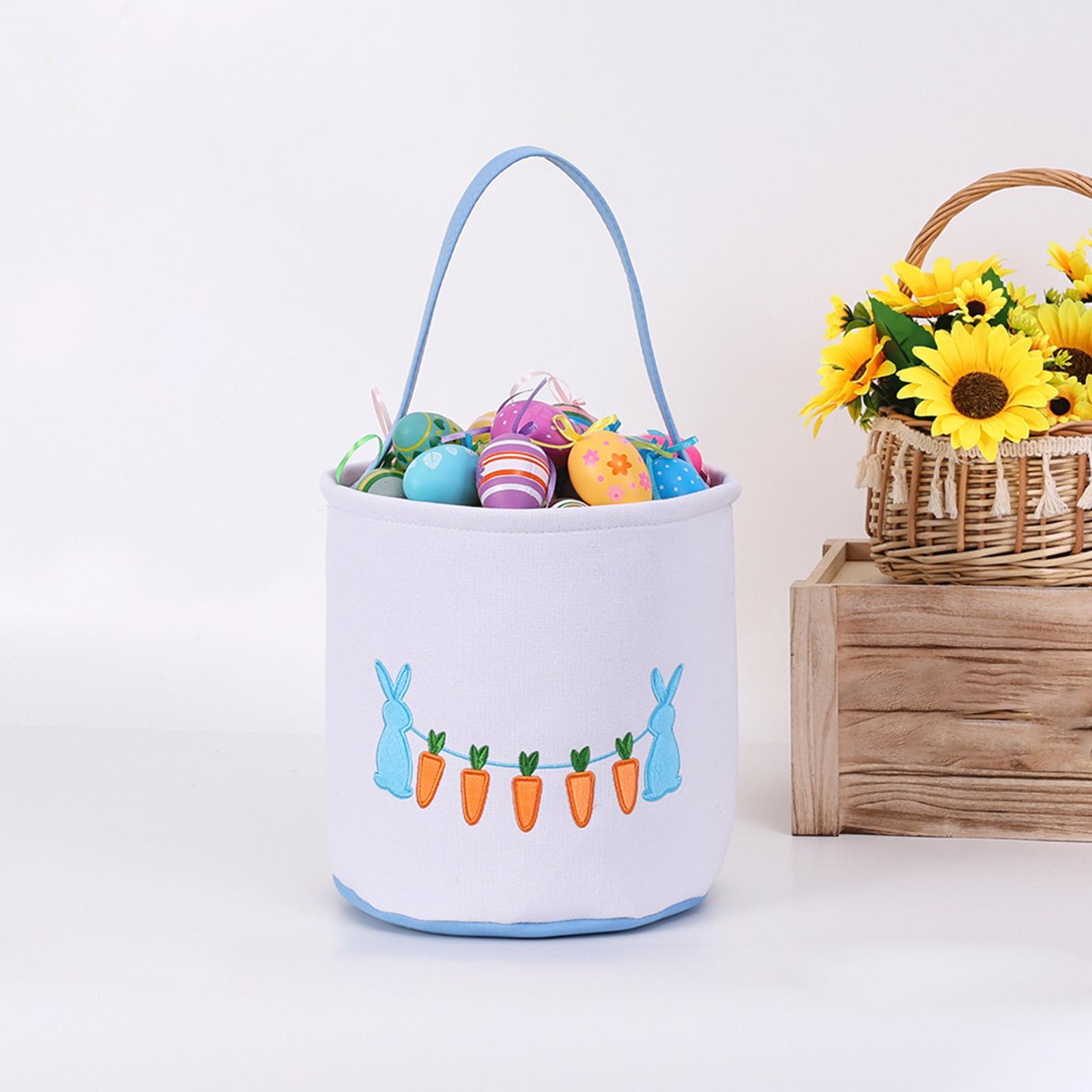 Пасхальная корзина с цветочным узором, с конфетами в форме яиц и вышитая пасхальная корзина с оборками синий