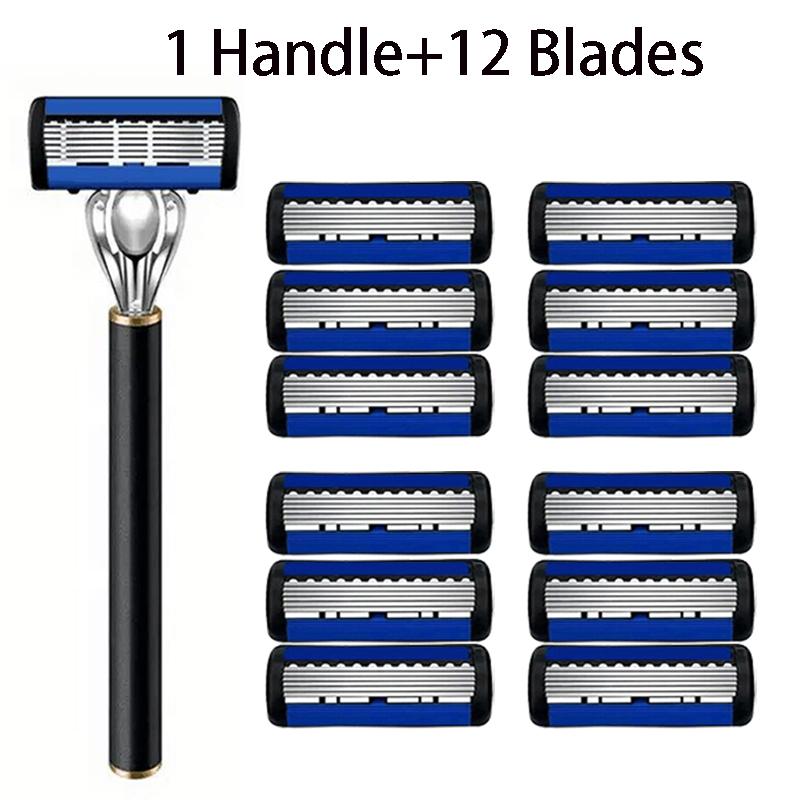 6-warstwowe ostrze do maszynki do golenia, klasyczne ostrze do maszynki do golenia wielokrotnego użytku, czarne wymienne ostrze do maszynki do golenia, bezpieczna męska maszynka do golenia manualna