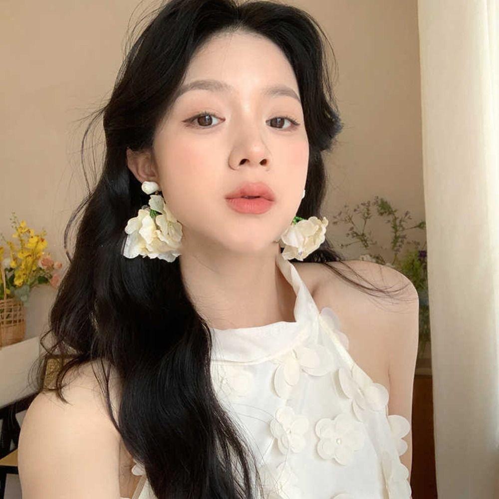 Exaggerated Beach Earrings Glass Crystal Petals Stud Earrings Flower Dangle Earrings  Spring Summer