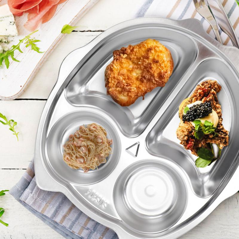 Stainless Steel Snack Plate Toddlers Divided Silver 1pc