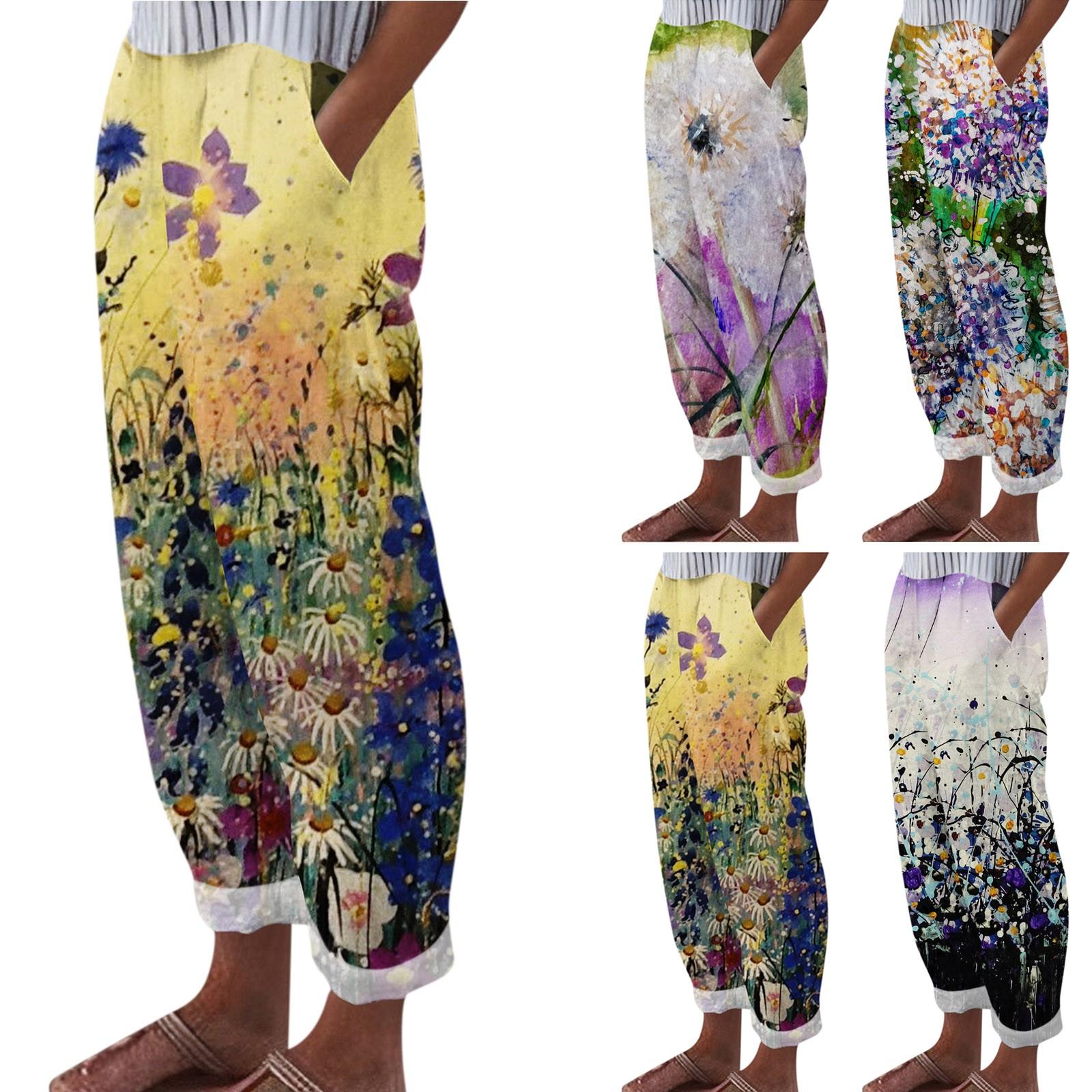 

(Куниде) Женские летние модные легкие повседневные брюки с принтом и карманами