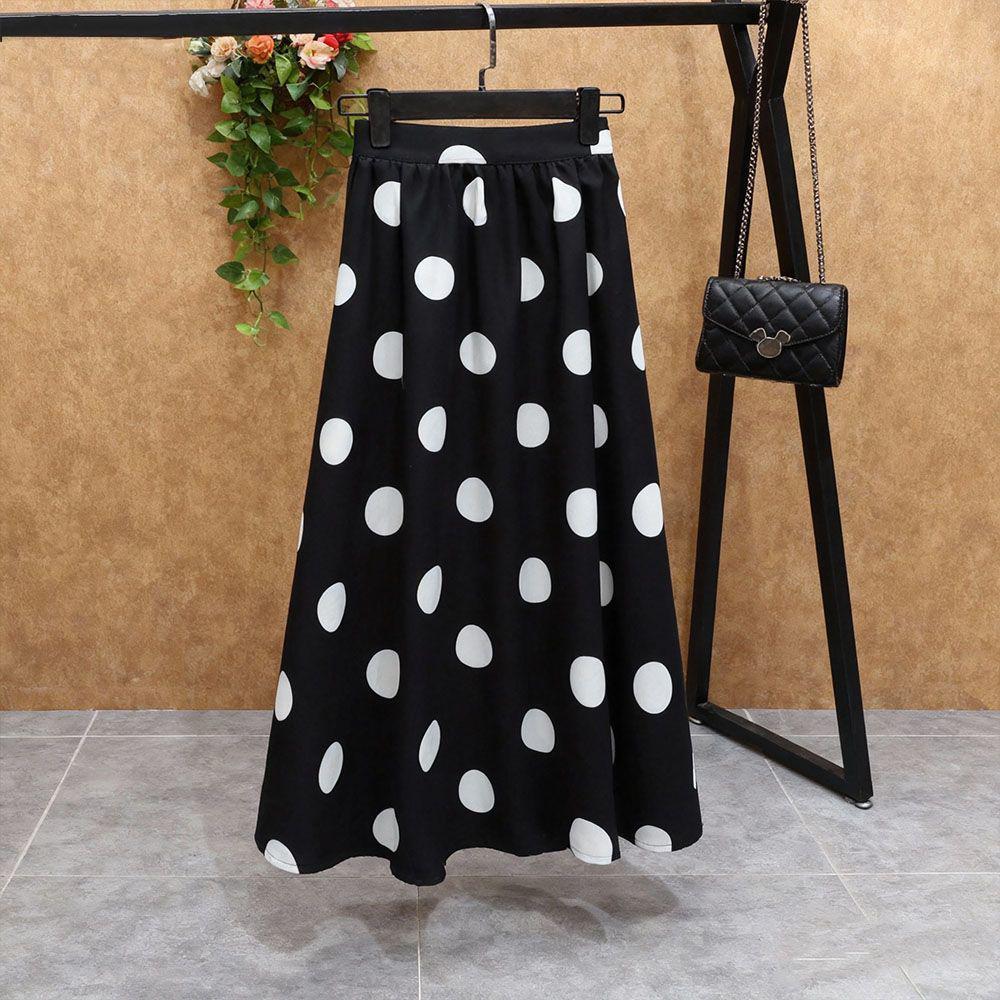 High-Waist French Polka Dot A-Line Midi Skirt with Drape for Women