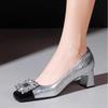 Women's Thick Heel Shoes Fall New Square Head Shallow Mouth Crystal Buckle Anti-slip Wear-resistant Low-top Shoes