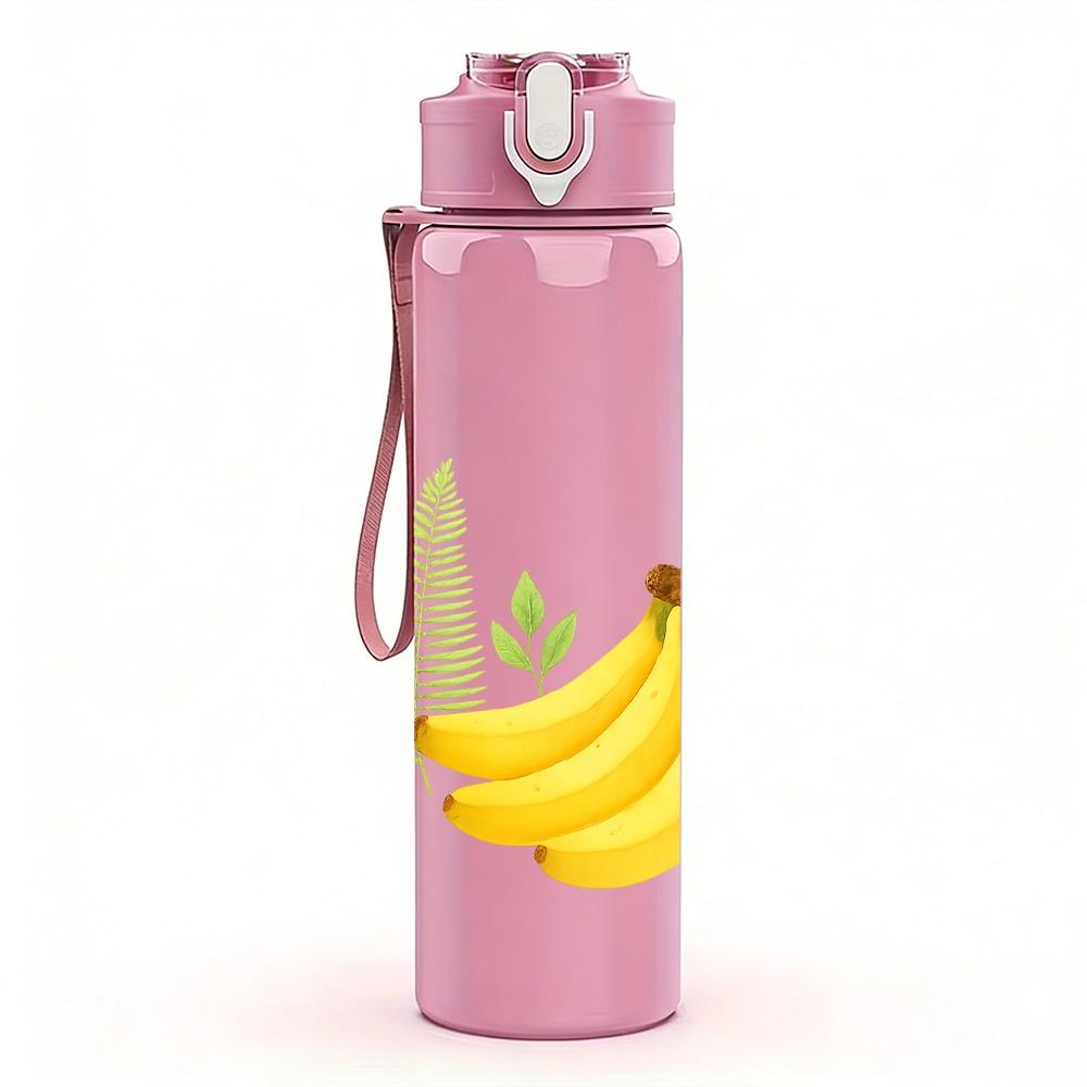 1PC Pineapple Banana Tropical Fruit Print 750ml Color Plastic Sports Water Bottle Leakproof Flip Straw Lid Suitable for Sports Office Home Use