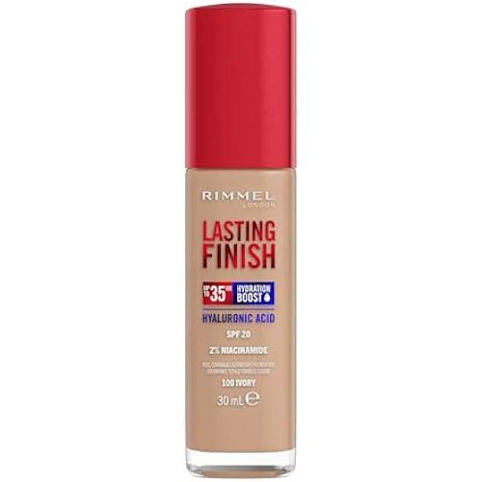 Fond de teint Rimmel London Lasting Finish - 100 Ivory - Longue tenue - Hydratant - Formule vegan - 30 ml