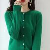 Round Neck Solid Color Knitted Cardigan for Women In Autumn and Winter New Loose Versatile Sweater Jacket High Quality Yarn Long-sleeved Top