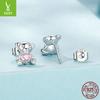 Rosa Liebe Zirkon Bär Mini Ohrstecker, Niedliche Heilung S925 Sterlingsilber Ohrstecker.