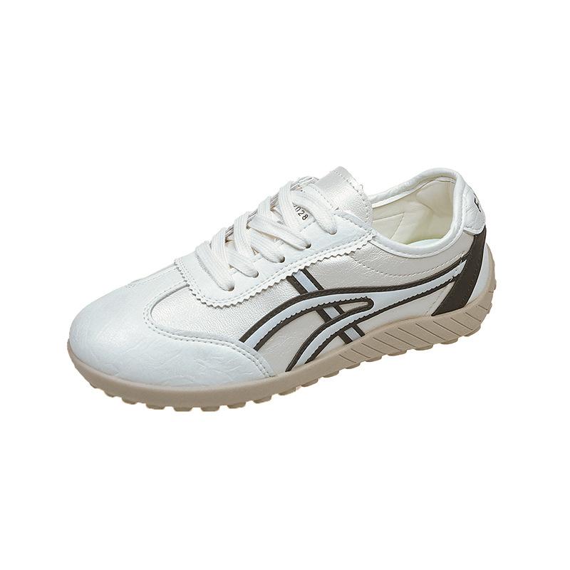 Faux leather little white shoes women's single shoes 2025 summer and autumn round head lace-up flat bottom student casual moral training shoes women