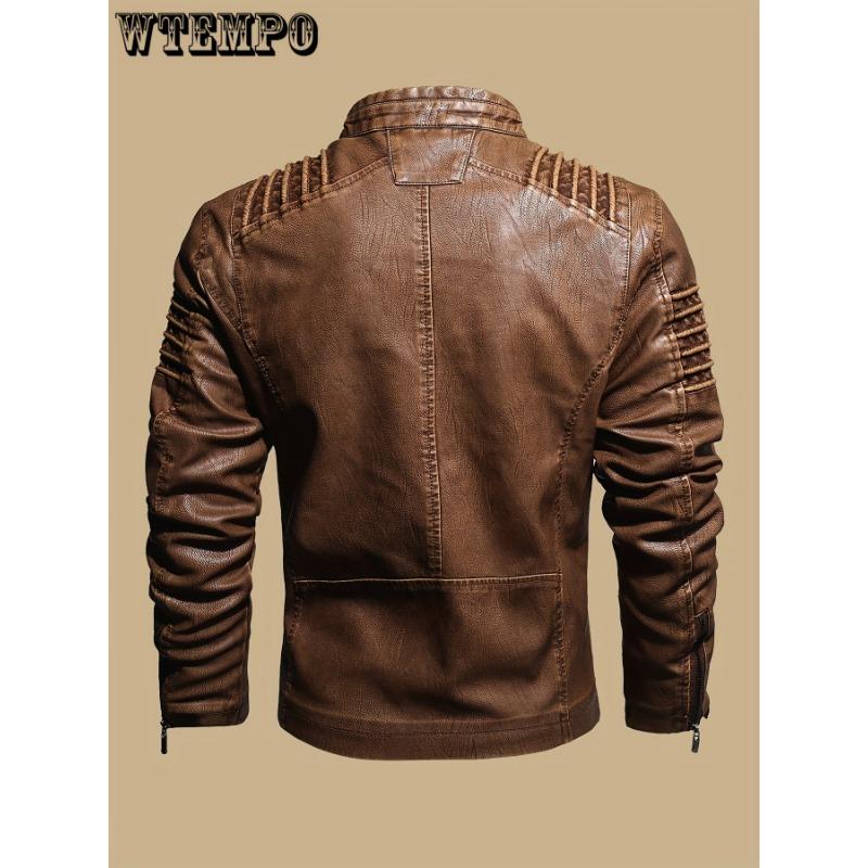 Men's Solid Color Retro PU Leather Jacket-Multi-pocket Street Stylish Classic Bomber JacketSuitable for Casual Wear, Perfect Gift for Fashionable Men