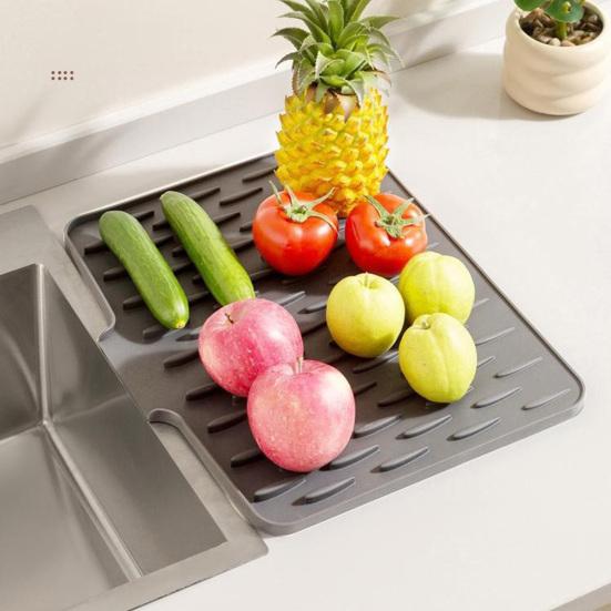 Yousheng Silicone Slope Drain Mat for Drip-Free Drying Space-Saving Dish Drainer Heat-Resistant Pot Rack Non-Slip Mat for Kitchen Countertop S 659₽
