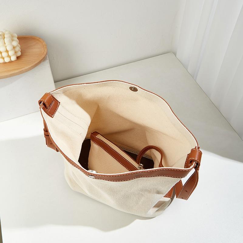 Trendy new women's bag casual canvas splicing pitot bag simple contrasting color underarm bun mother shoulder bag