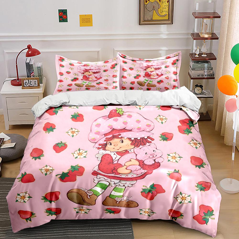 Mehrere Größen Emily E-Erdbeer-Print Weiche Bettbezug Kissenbezug Bettwäsche-Set Kinder Erwachsene Bequemes Bett-Set Einzelbett King Für Geschenke