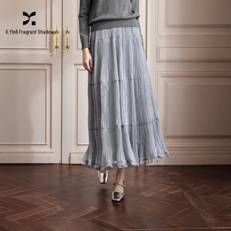 

Women s French Style Pleated Chiffon Midi Skirt L